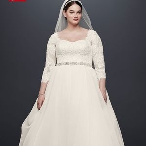 oleg cassini plus size organza 3 4 wedding dress David's - Oleg Cassini Plus Size Organza 3/4 Wedding Dress Style # 8CWG731